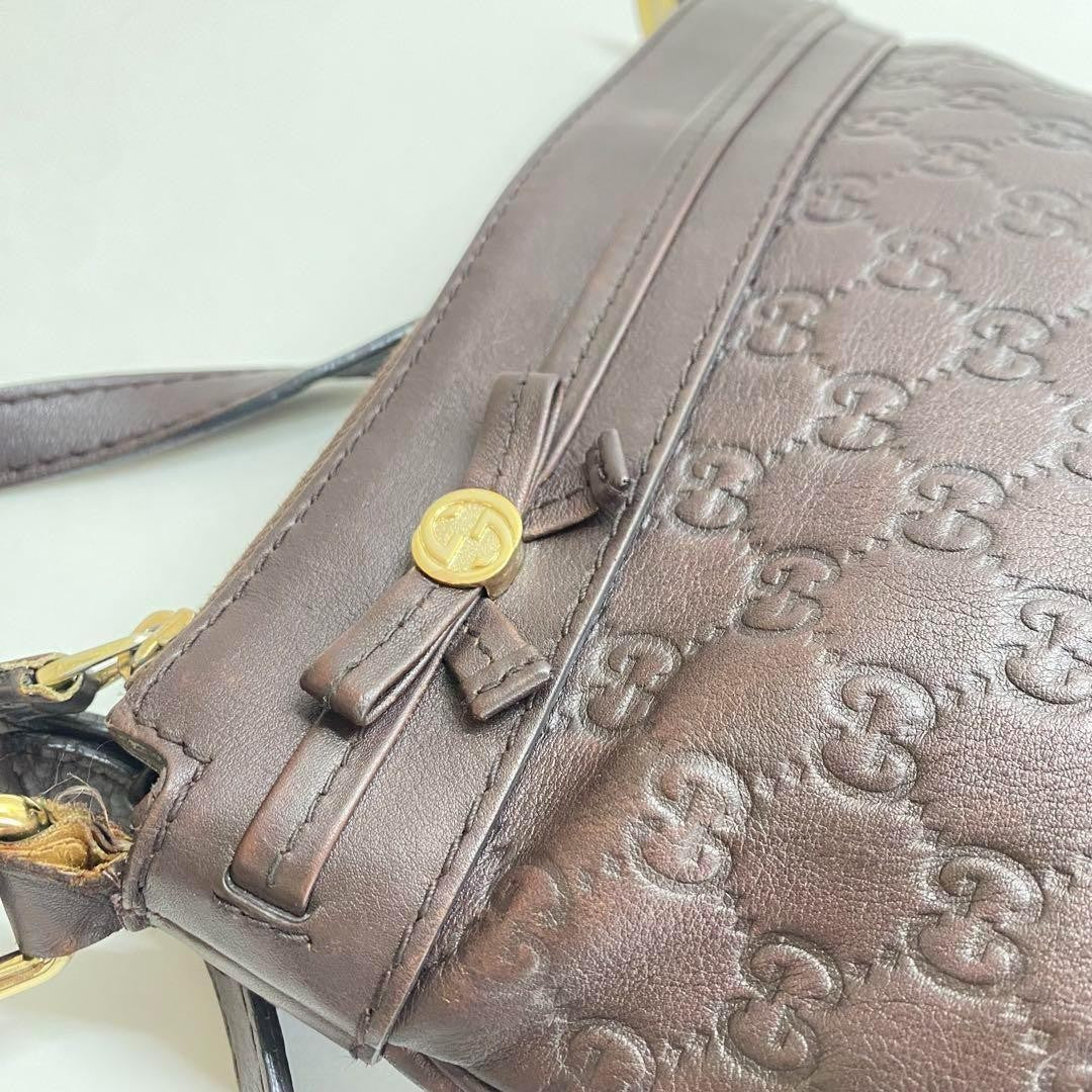 GUCCI Shoulder Bag Purse GG Shima Ribbon Brown Authentic