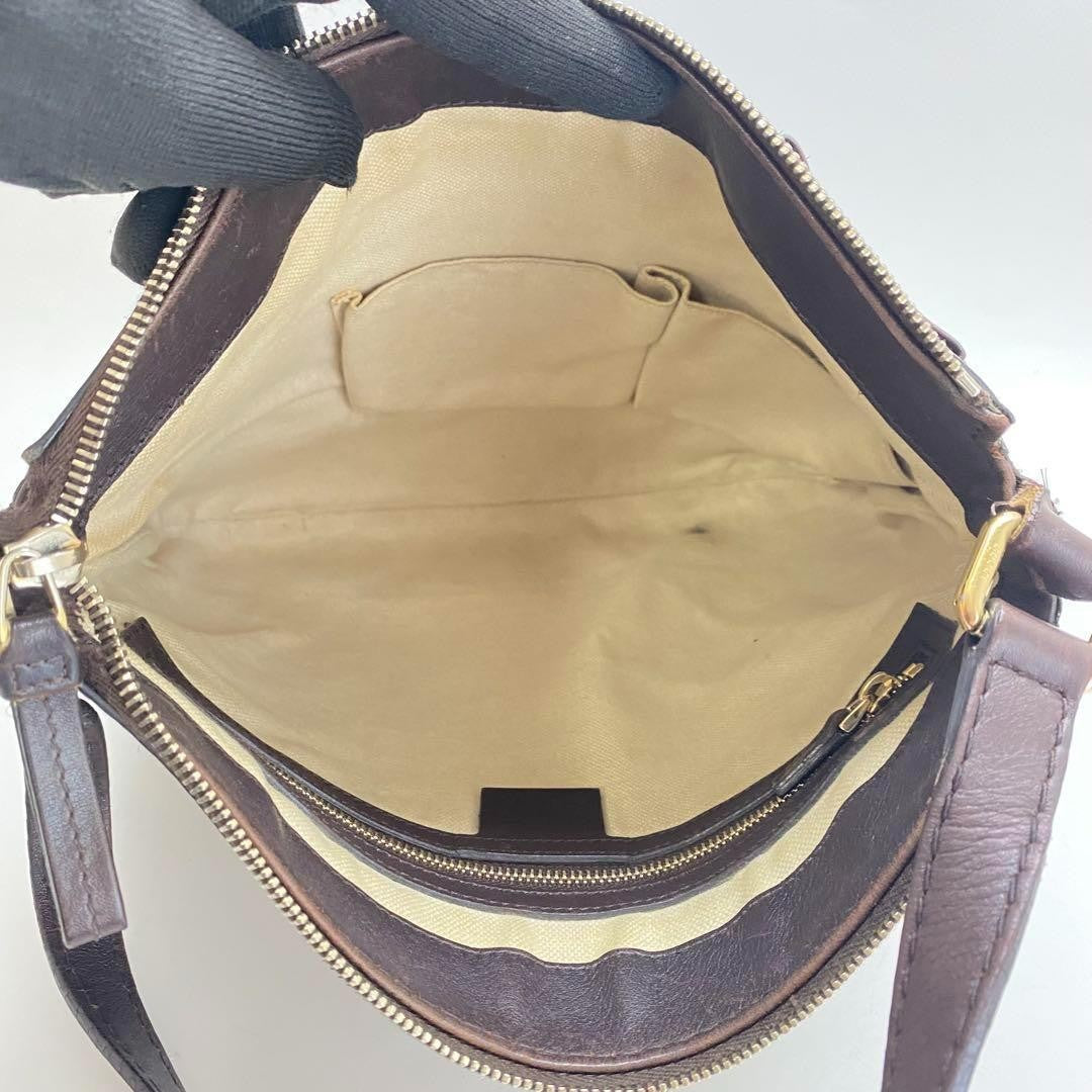 GUCCI Shoulder Bag Purse GG Shima Ribbon Brown Authentic