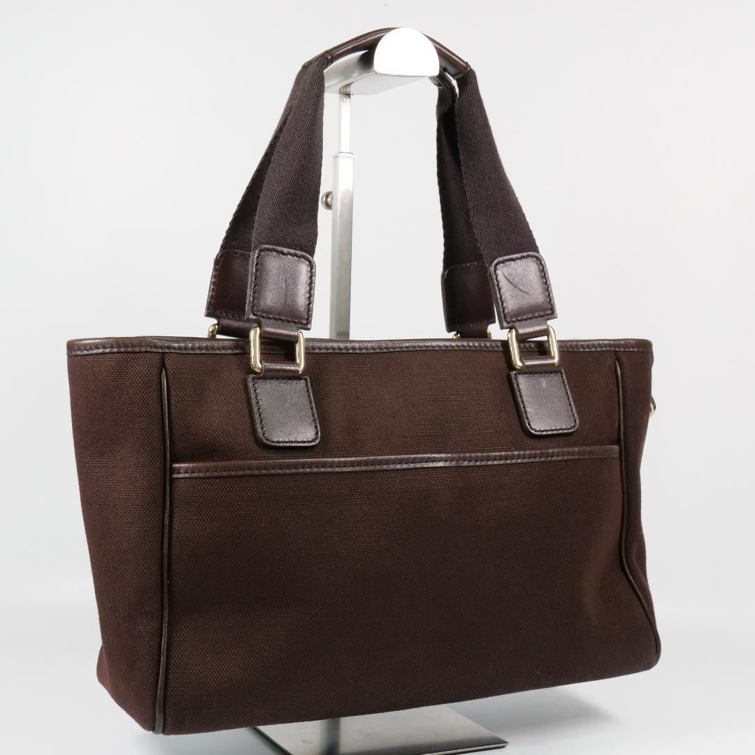 GUCCI Hand Bag Tote Purse Canvas Leather Brown Authentic