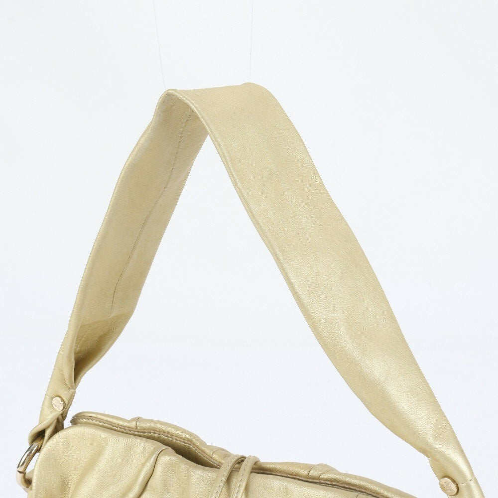 CELINE Hand Shoulder Bag Tote Purse Leather Gold Authentic