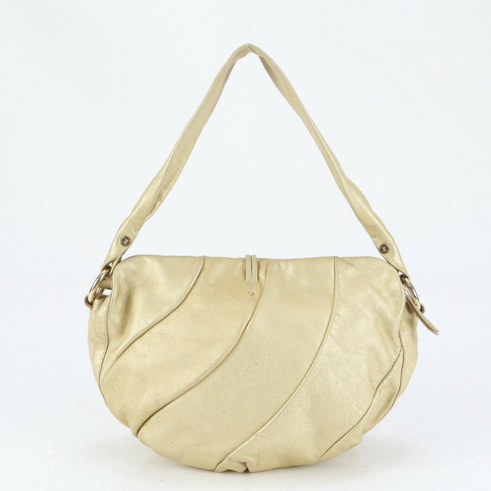 CELINE Hand Shoulder Bag Tote Purse Leather Gold Authentic