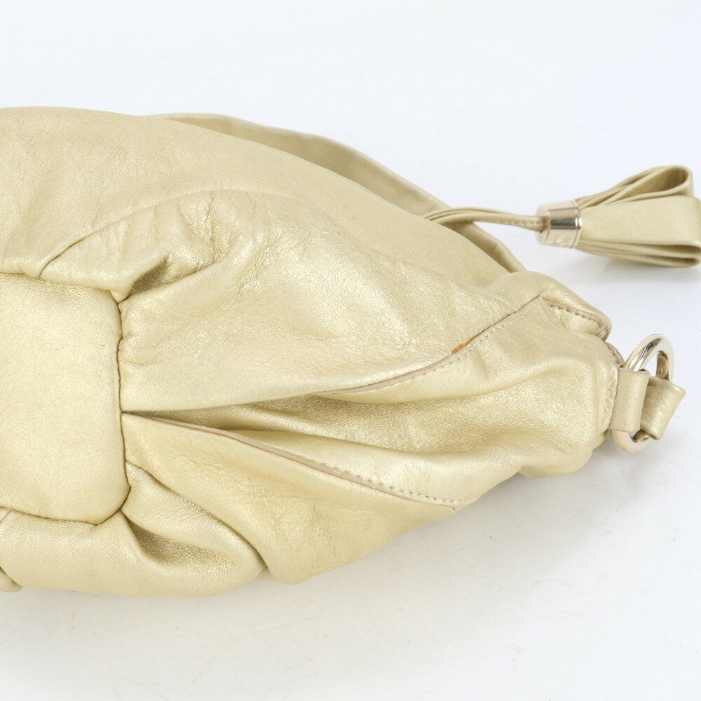 CELINE Hand Shoulder Bag Tote Purse Leather Gold Authentic