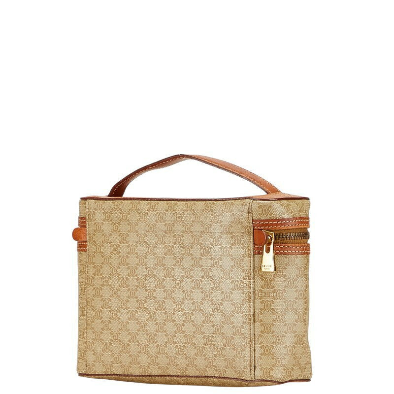 CELINE Vanity Hand Bag Tote Purse Macadam PVC Leather Beige Brown Authentic