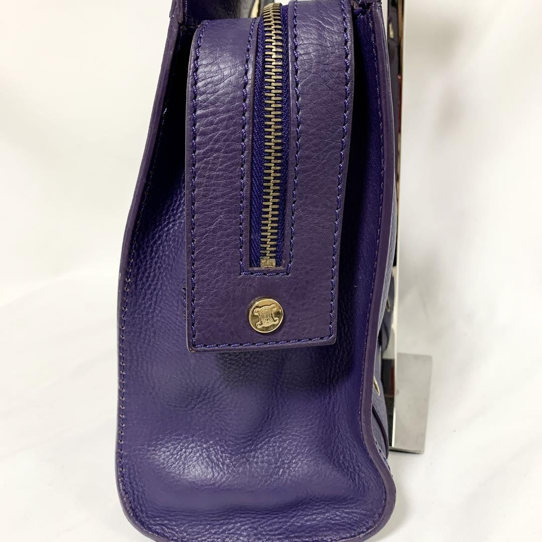 CELINE Hand Bag Tote Purse Leather Purple Authentic