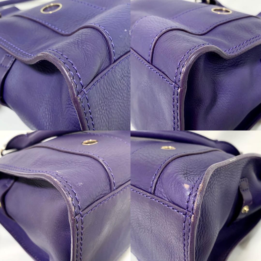 CELINE Hand Bag Tote Purse Leather Purple Authentic