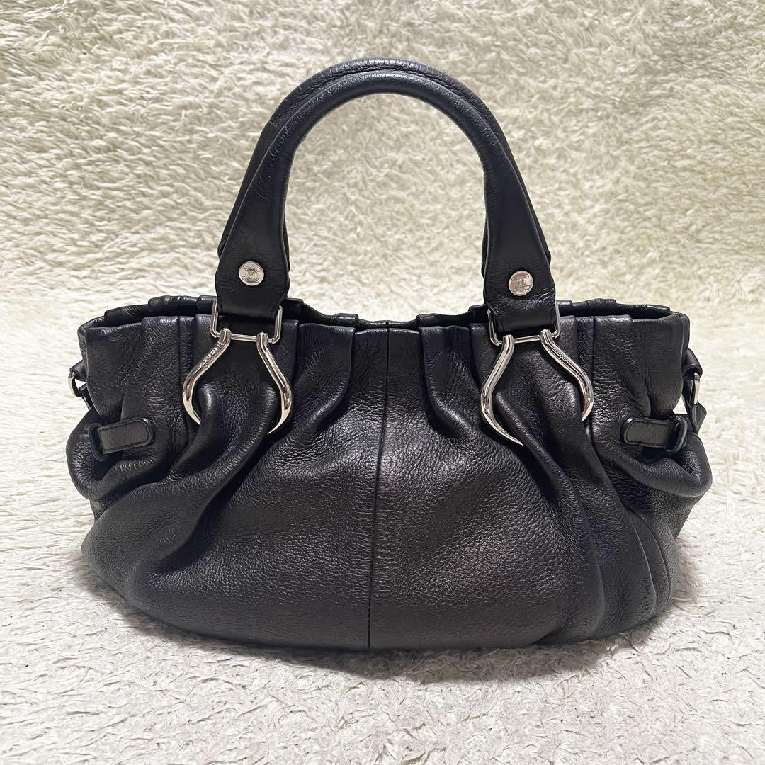 CELINE Hand Shoulder Bag Tote Purse 2way Leather Dark Brown Authentic