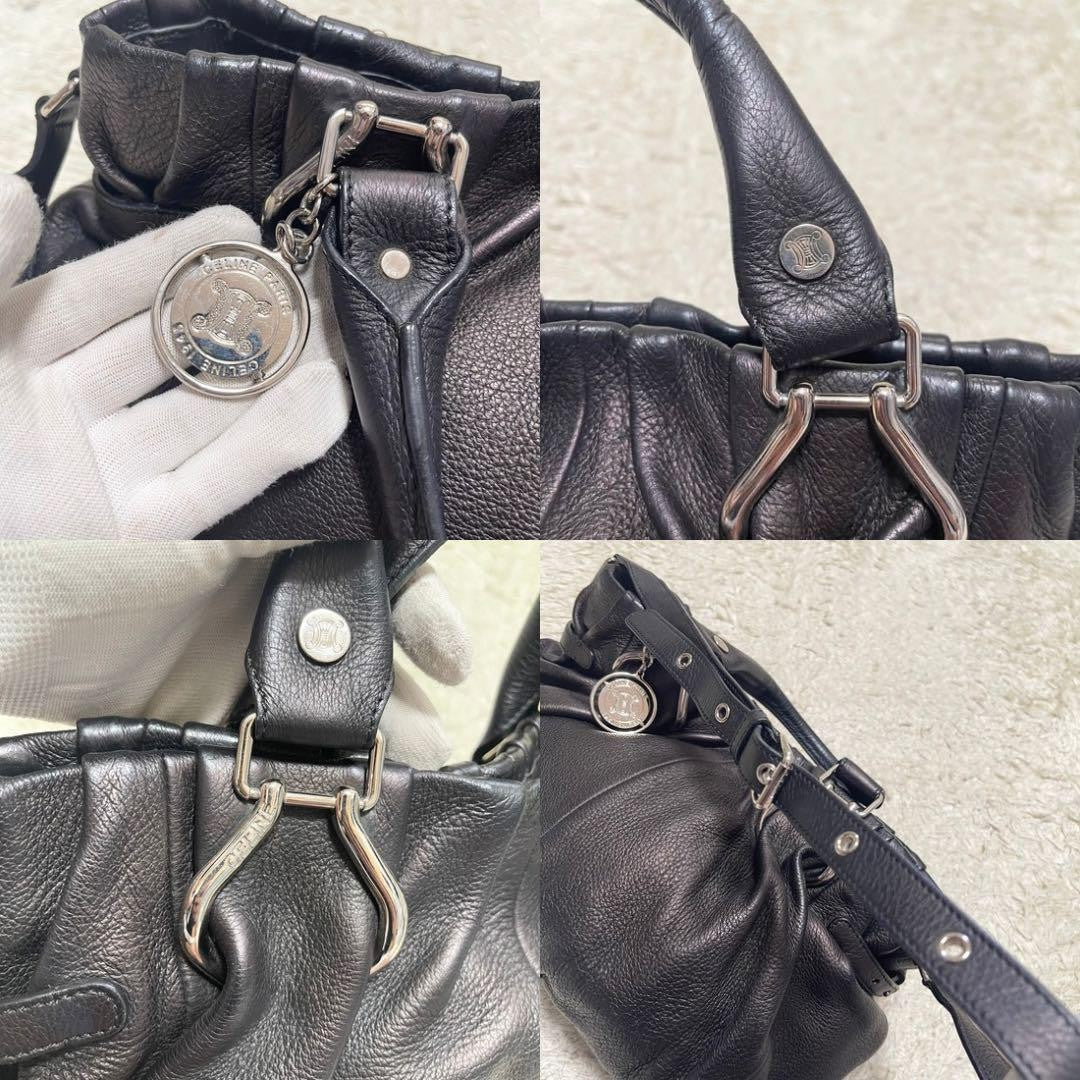 CELINE Hand Shoulder Bag Tote Purse 2way Leather Dark Brown Authentic