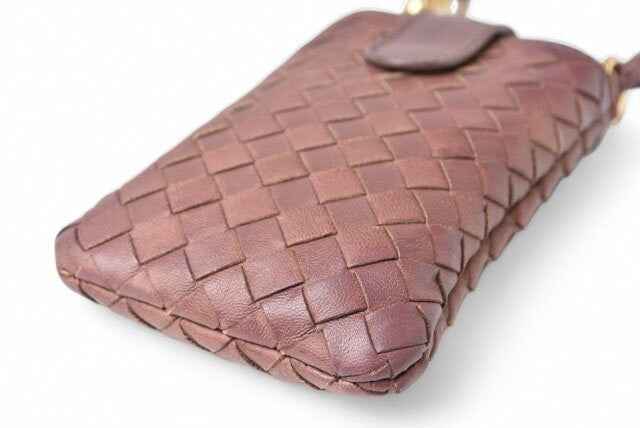 BOTTEGA VENETA Smartphone Shoulder Mini Pouch Intrecciato Purple Authentic