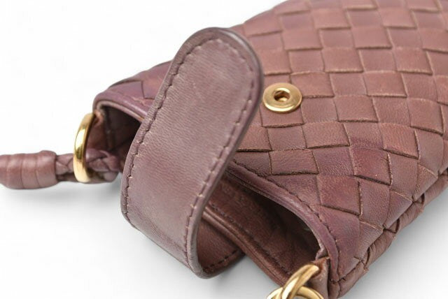 BOTTEGA VENETA Smartphone Shoulder Mini Pouch Intrecciato Purple Authentic