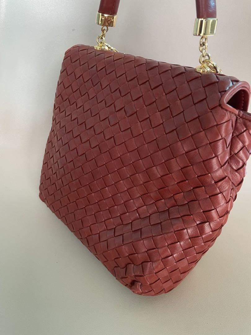 BOTTEGA VENETA Shoulder Bag Purse Intrecciato Leather Red Authentic