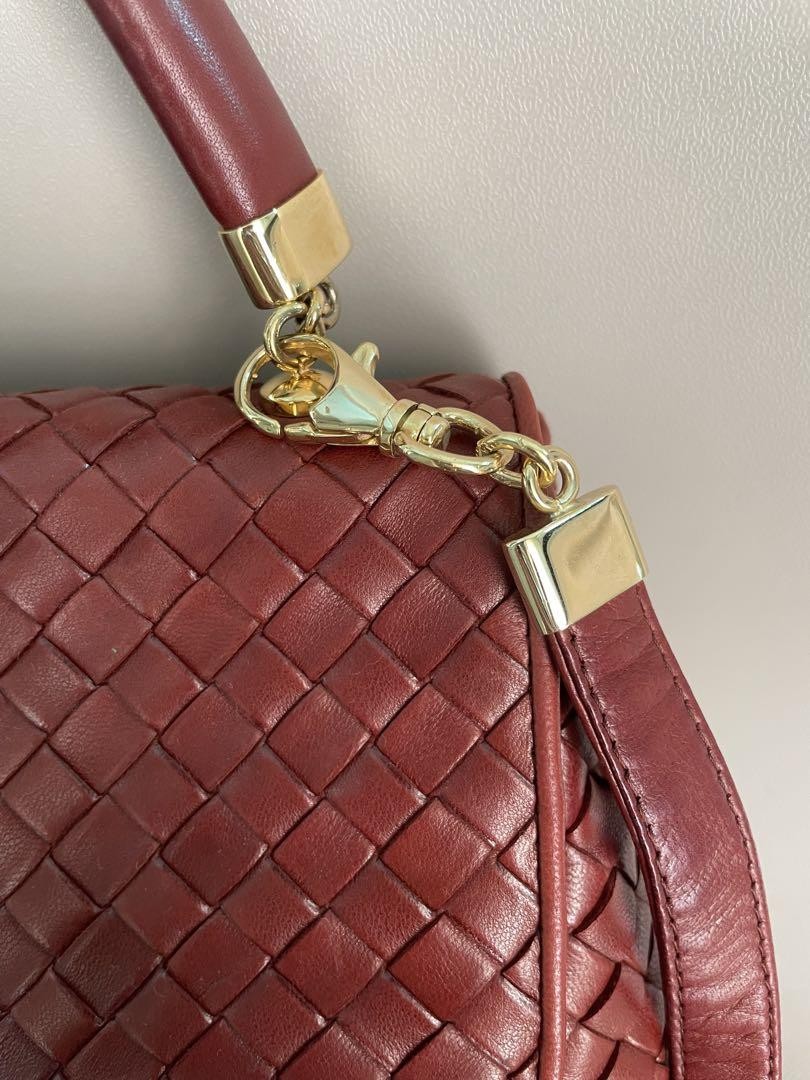 BOTTEGA VENETA Shoulder Bag Purse Intrecciato Leather Red Authentic