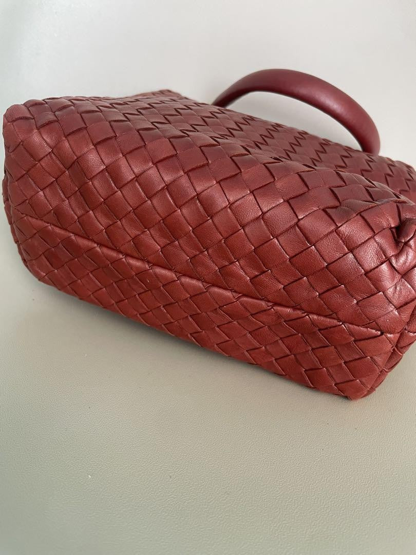 BOTTEGA VENETA Shoulder Bag Purse Intrecciato Leather Red Authentic