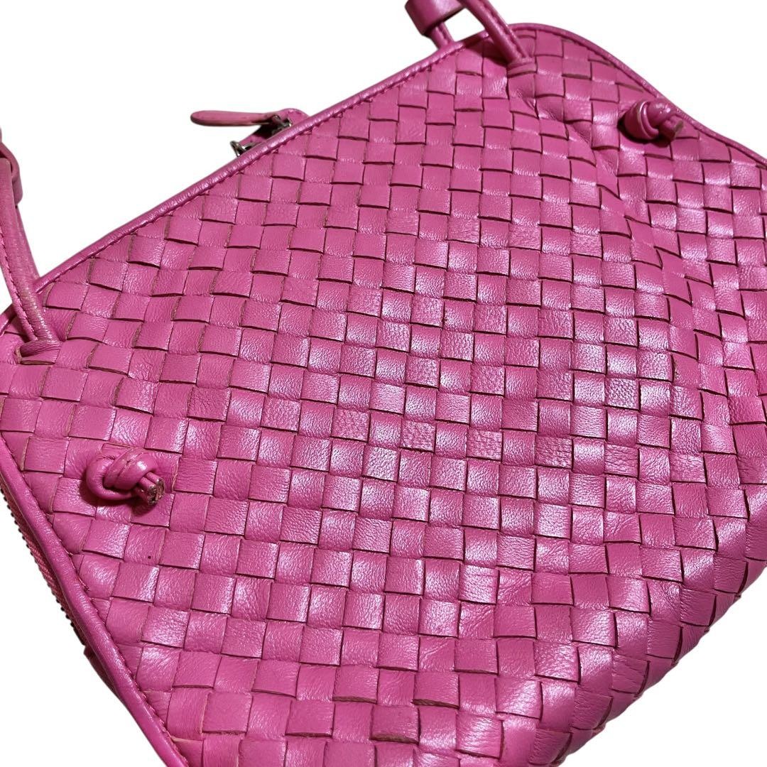 BOTTEGA VENETA Shoulder Bag Purse Intrecciato Leather Pink Authentic