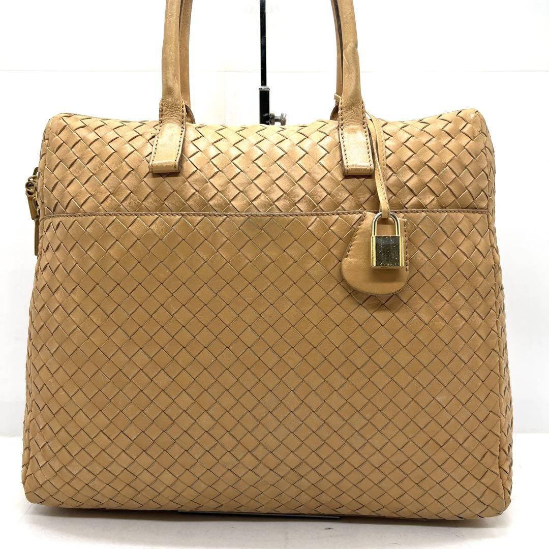 BOTTEGA VENETA Hand Bag Tote Purse Intrecciato Leather Yellow Beige Authentic