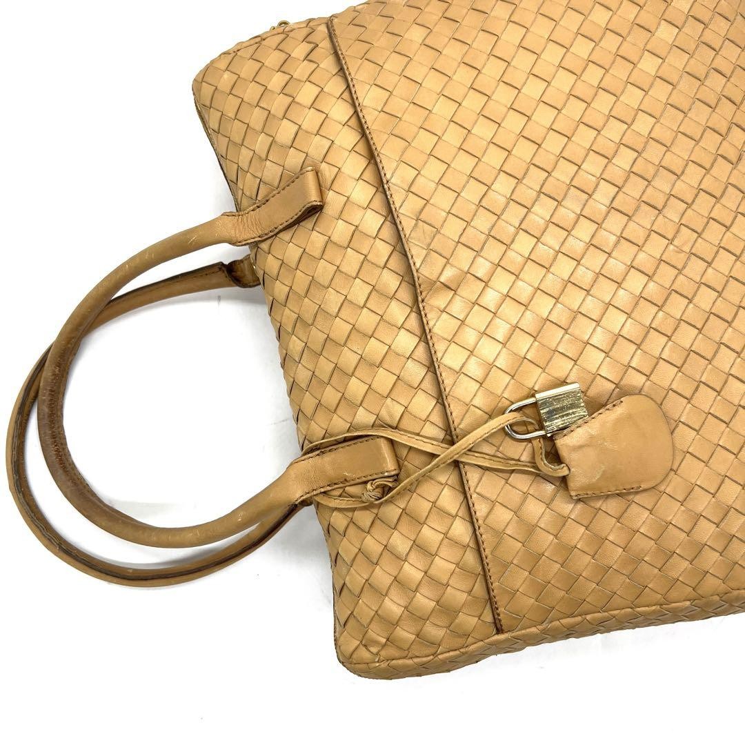 BOTTEGA VENETA Hand Bag Tote Purse Intrecciato Leather Yellow Beige Authentic