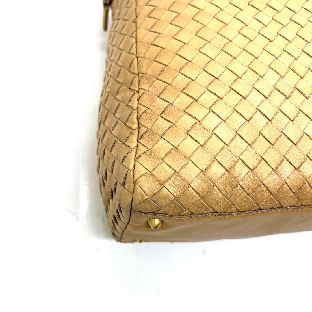 BOTTEGA VENETA Hand Bag Tote Purse Intrecciato Leather Yellow Beige Authentic