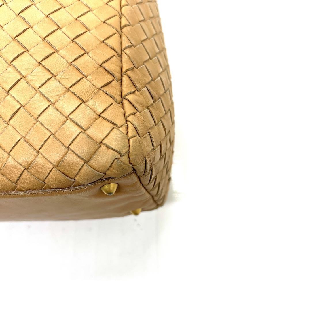 BOTTEGA VENETA Hand Bag Tote Purse Intrecciato Leather Yellow Beige Authentic