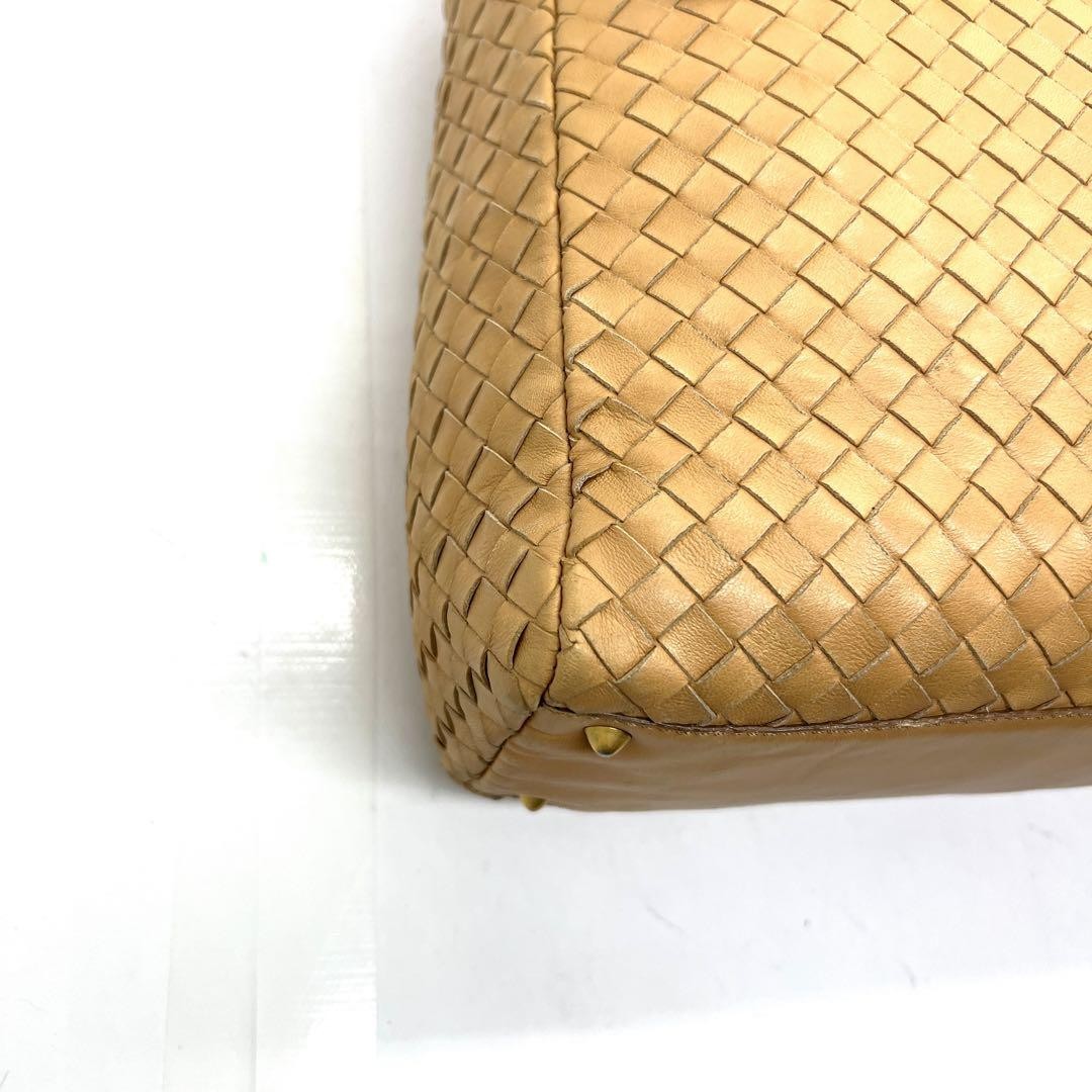 BOTTEGA VENETA Hand Bag Tote Purse Intrecciato Leather Yellow Beige Authentic