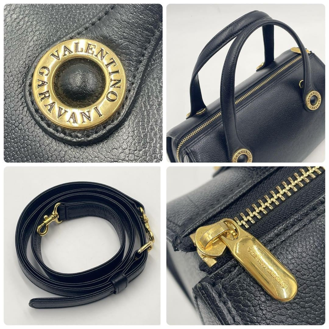 Valentino Garavani Mini Boston Hand Bag Tote Purse 2way Leather Black Authentic
