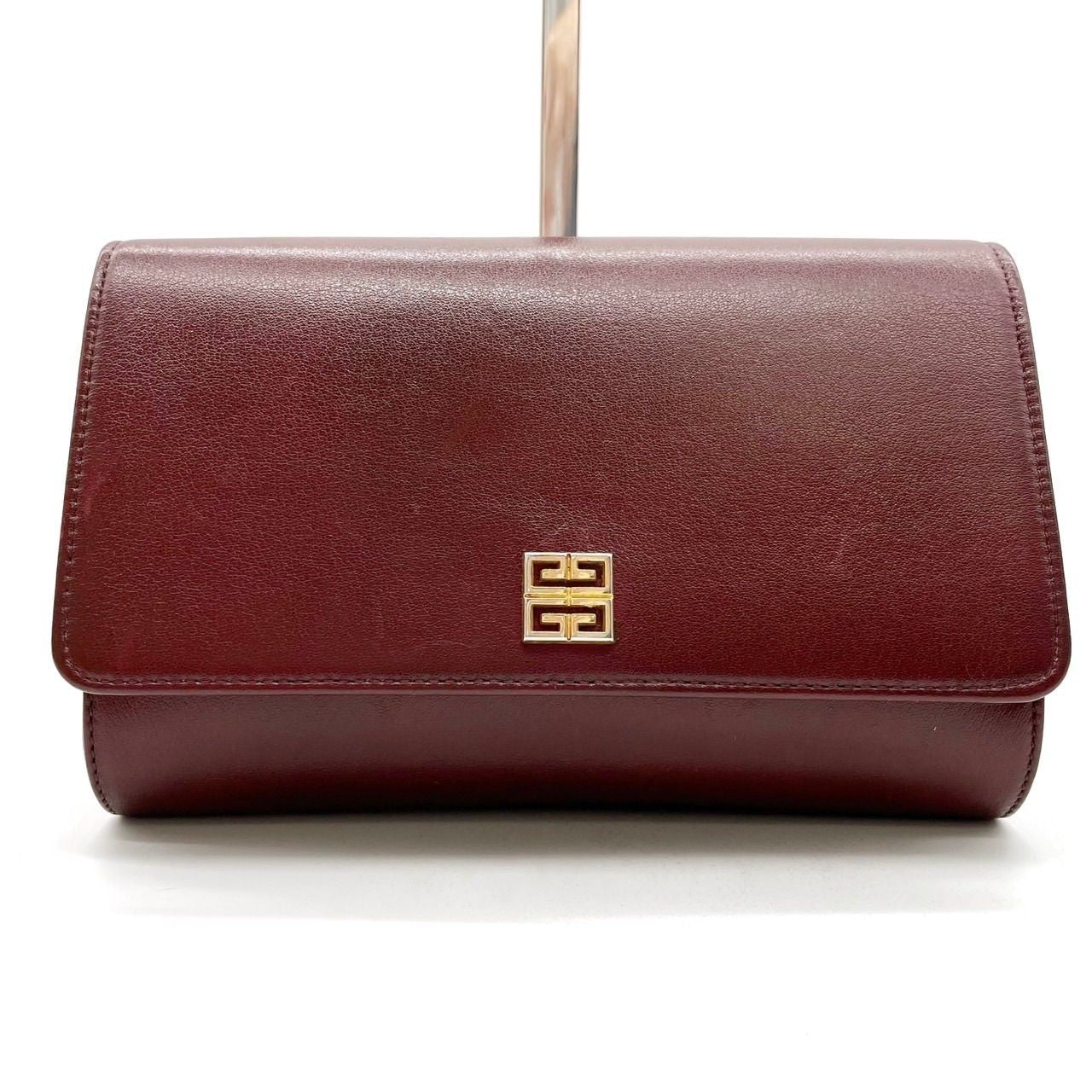 GIVENCHY Clutch Bag Second Bag 4G Leather Bordeaux Authentic