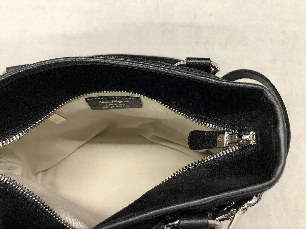 Salvatore Ferragamo Hand Shoulder Bag Tote Purse 2way Suede Black Authentic