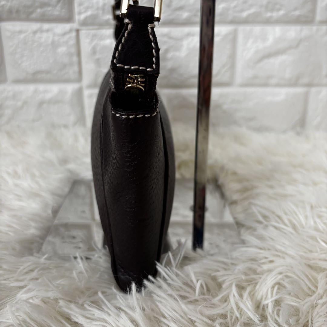 Salvatore Ferragamo Accessory Pouch Hand Tote Purse Gancini Leather Dark Brown