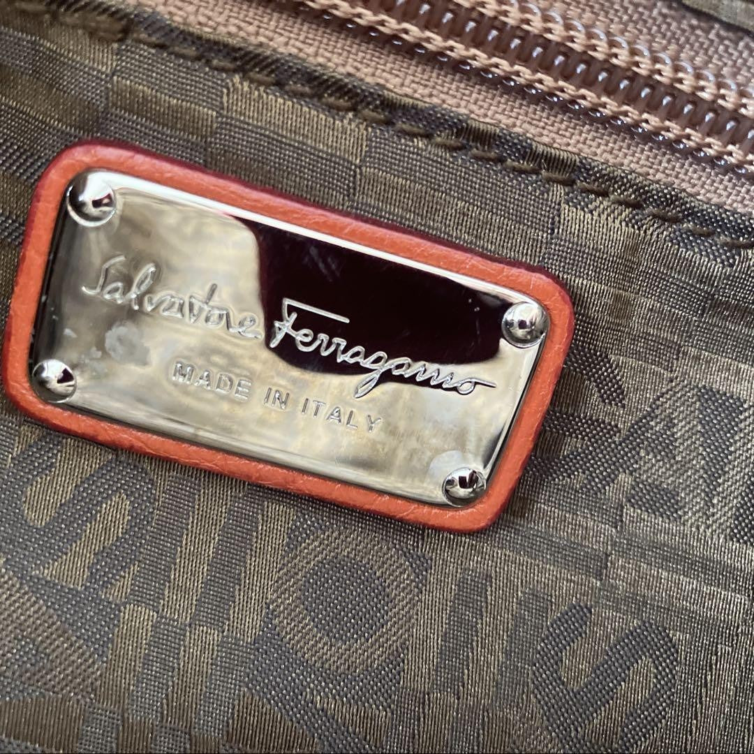 Salvatore Ferragamo Hand Bag Tote Purse Leather Orange Authentic
