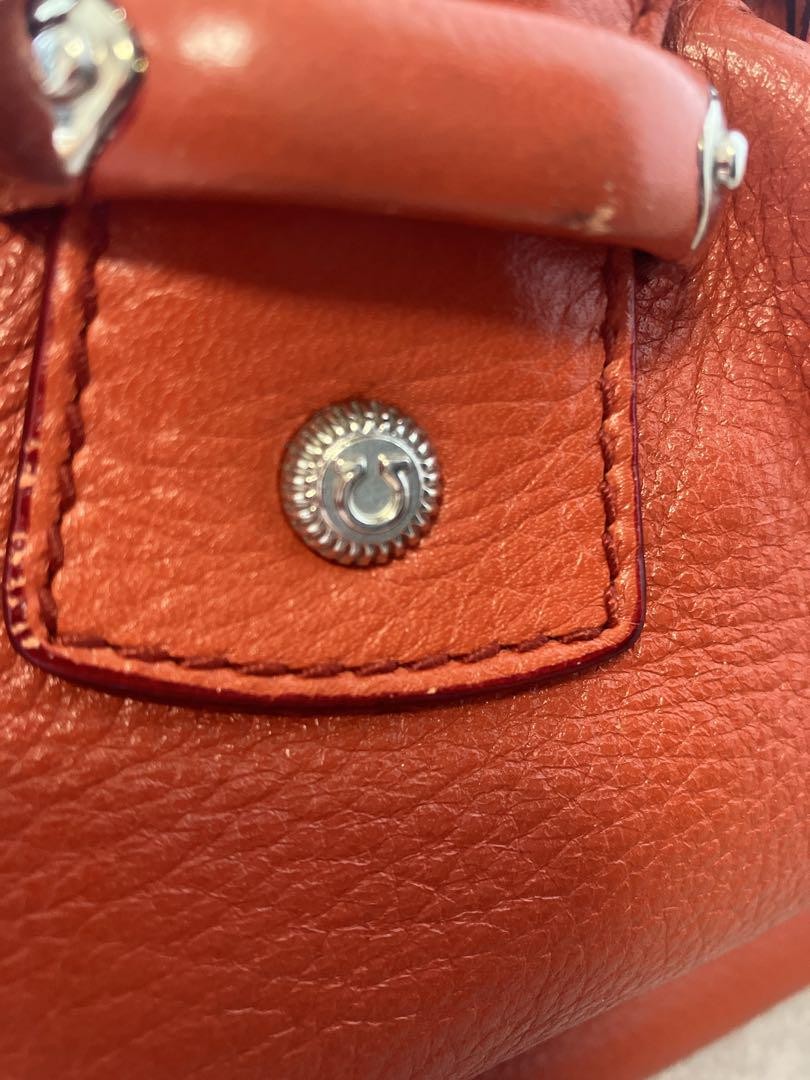 Salvatore Ferragamo Hand Bag Tote Purse Leather Orange Authentic