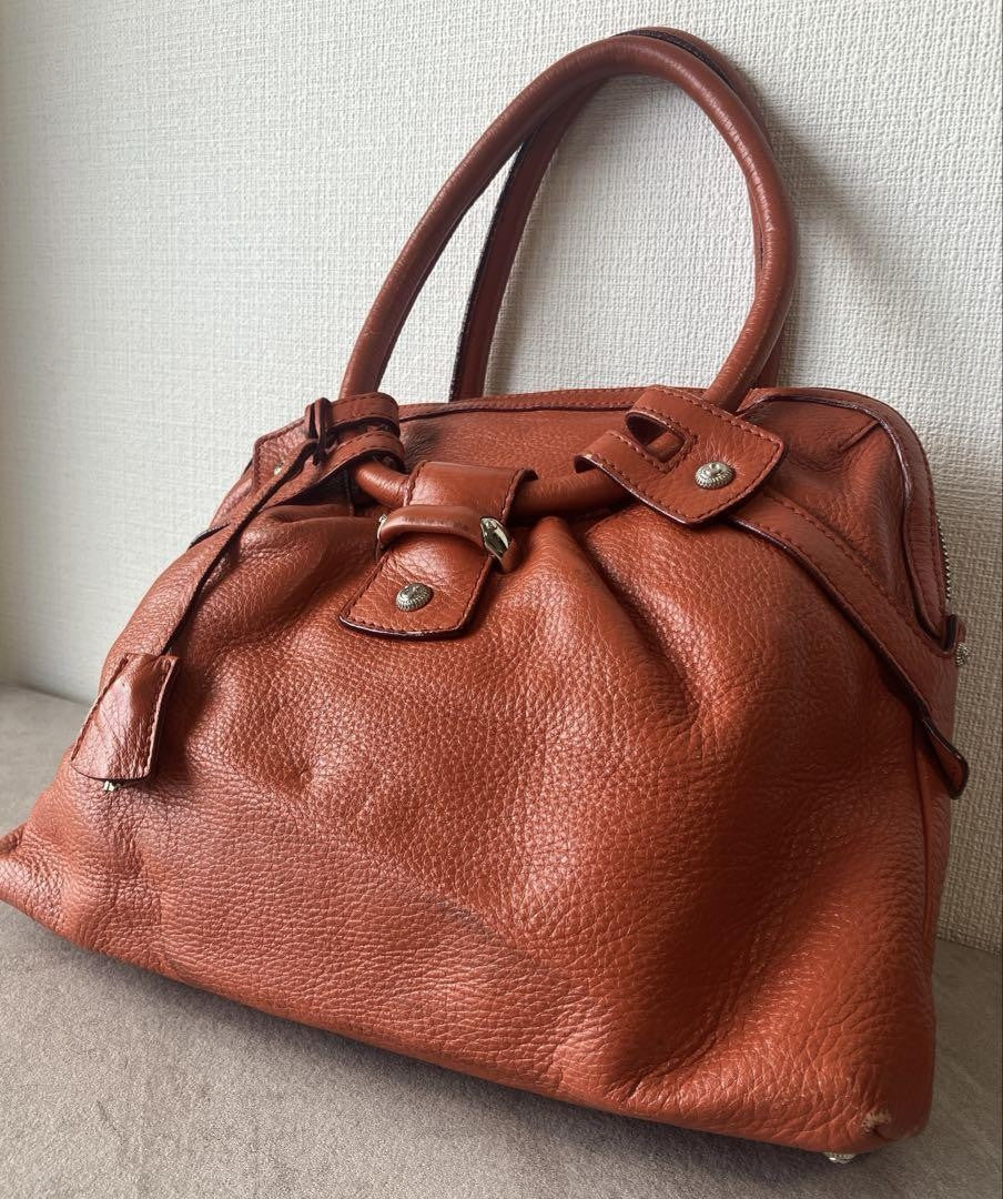 Salvatore Ferragamo Hand Bag Tote Purse Leather Orange Authentic