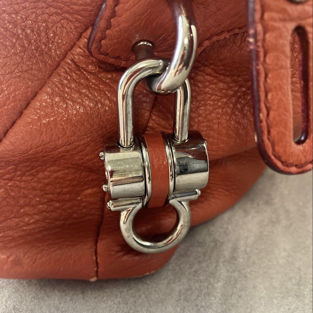 Salvatore Ferragamo Hand Bag Tote Purse Leather Orange Authentic