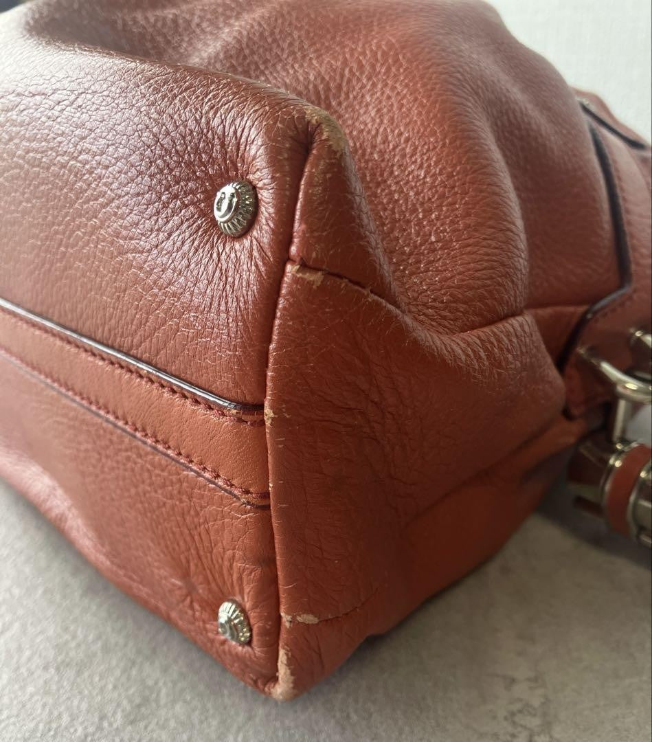 Salvatore Ferragamo Hand Bag Tote Purse Leather Orange Authentic