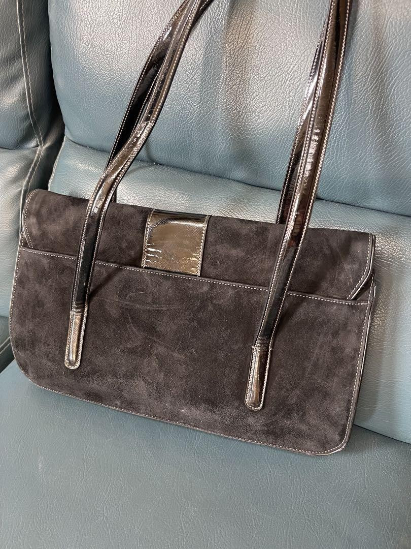 Salvatore Ferragamo Hand Bag Tote Purse Suede Dark Brown Authentic