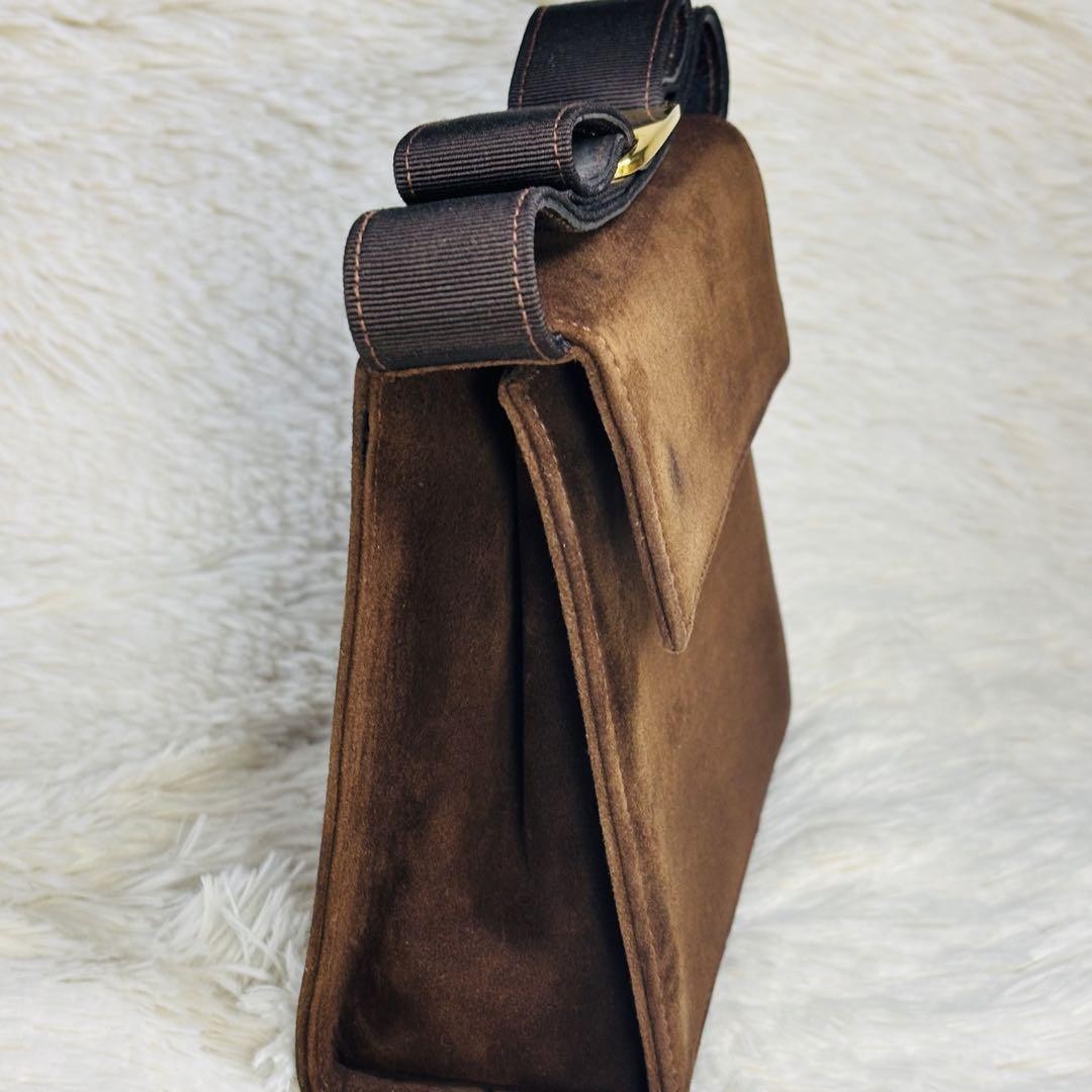 Salvatore Ferragamo Hand Bag Tote Purse Vara Suede Brown Authentic