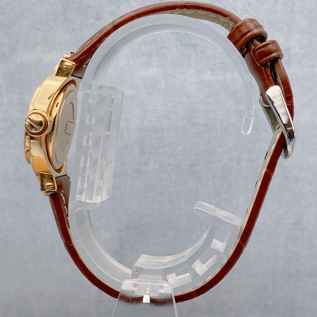 GUCCI 6600L Quartz Watch Wristwatch Brown White Gold Women's Authentic
