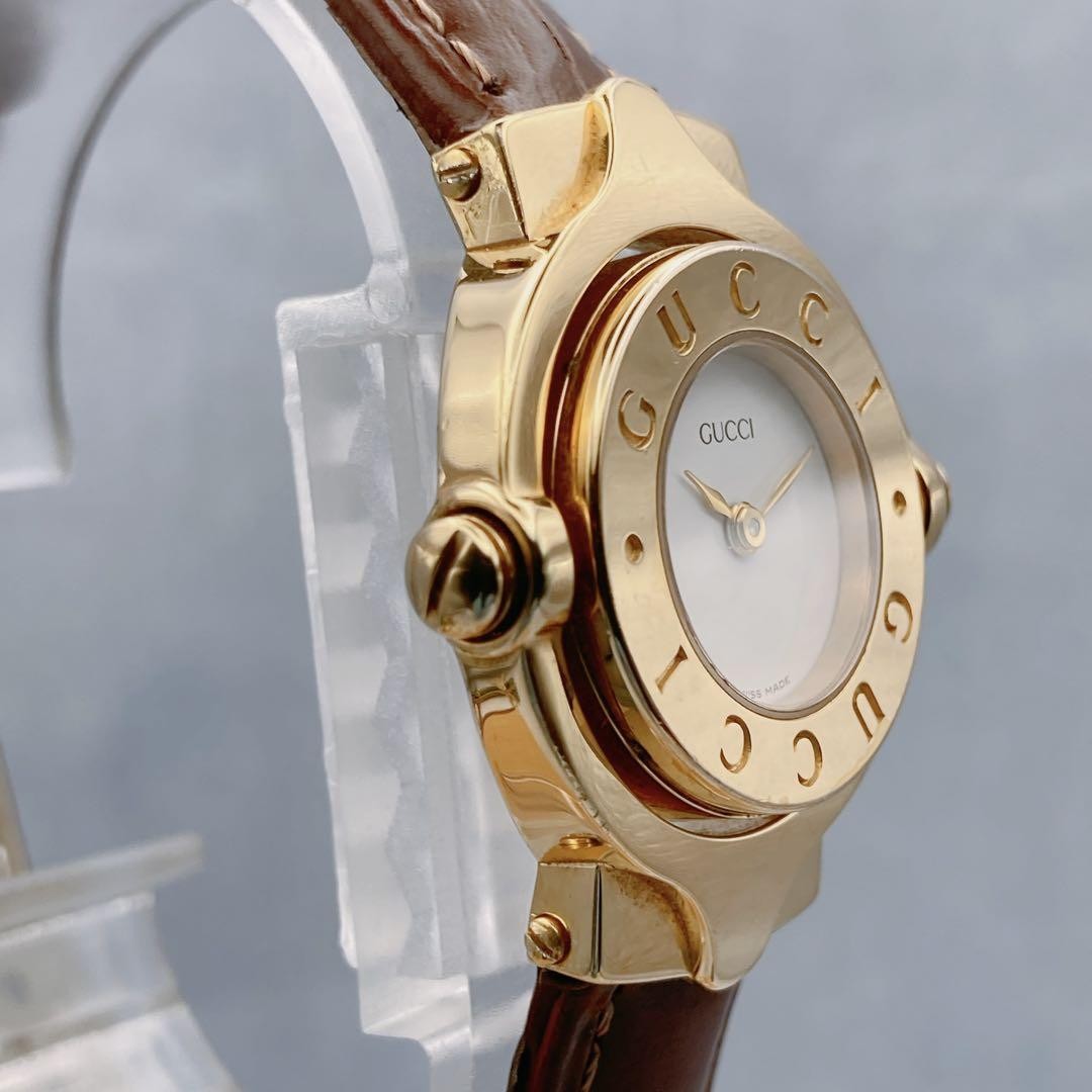 GUCCI 6600L Quartz Watch Wristwatch Brown White Gold Women's Authentic