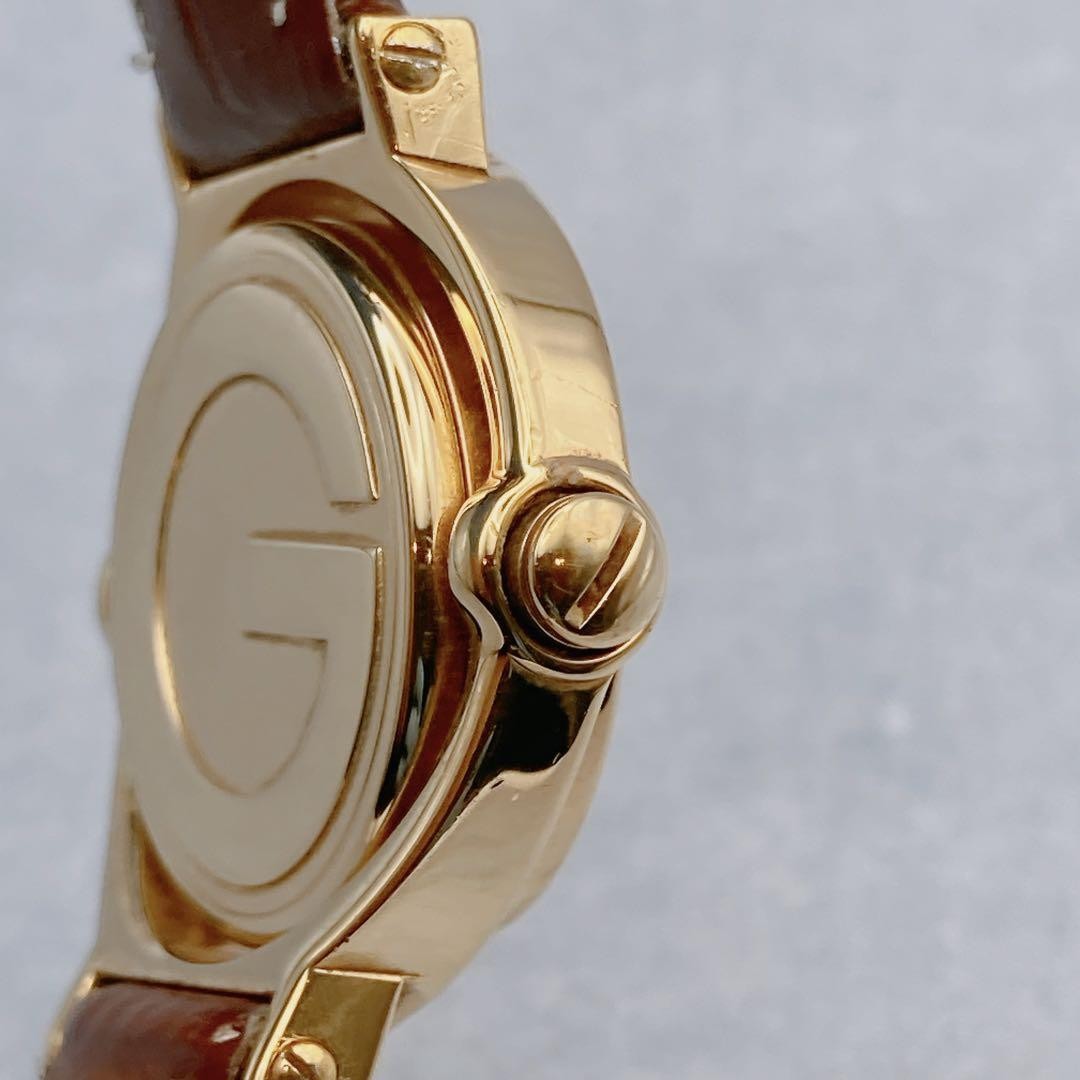 GUCCI 6600L Quartz Watch Wristwatch Brown White Gold Women's Authentic