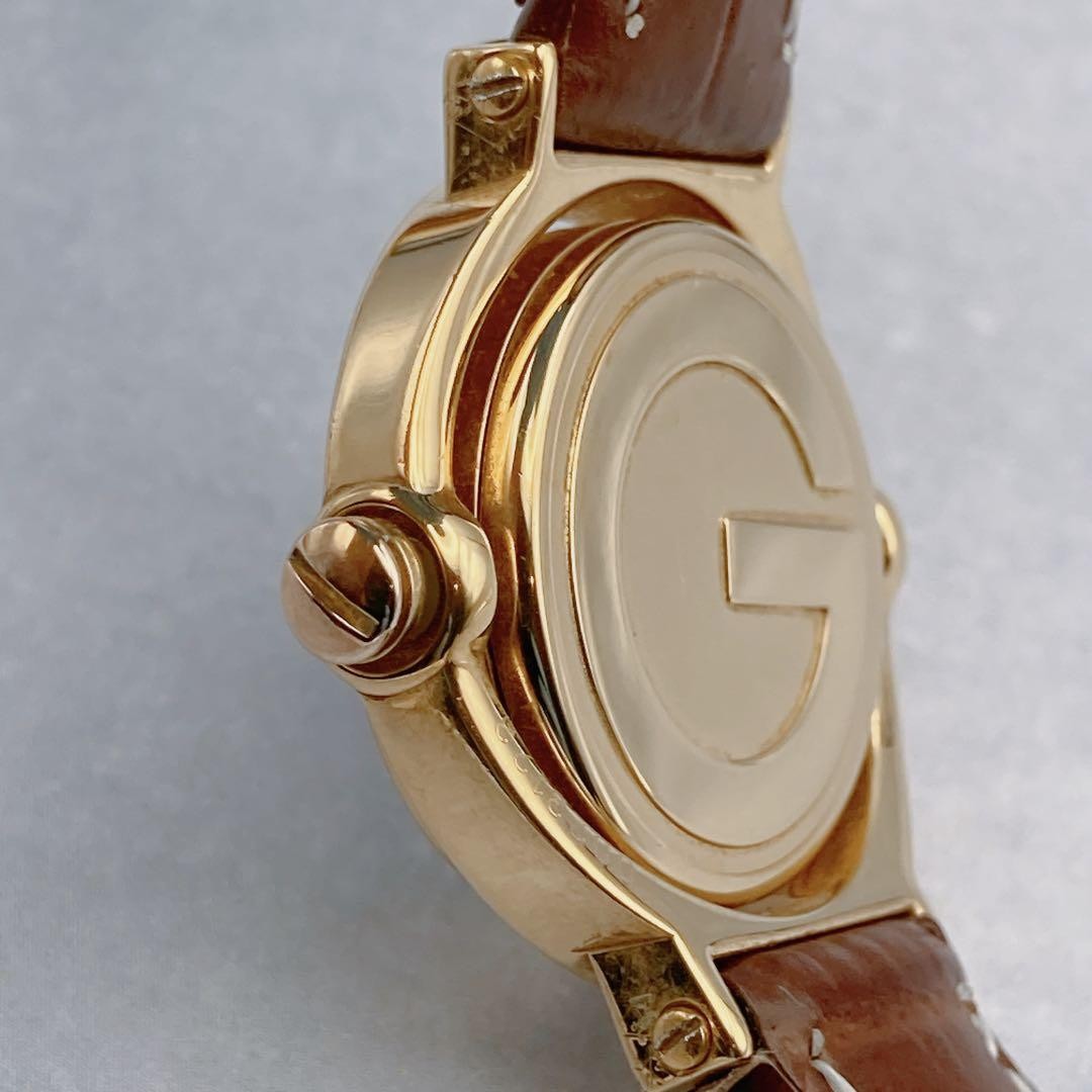 GUCCI 6600L Quartz Watch Wristwatch Brown White Gold Women's Authentic