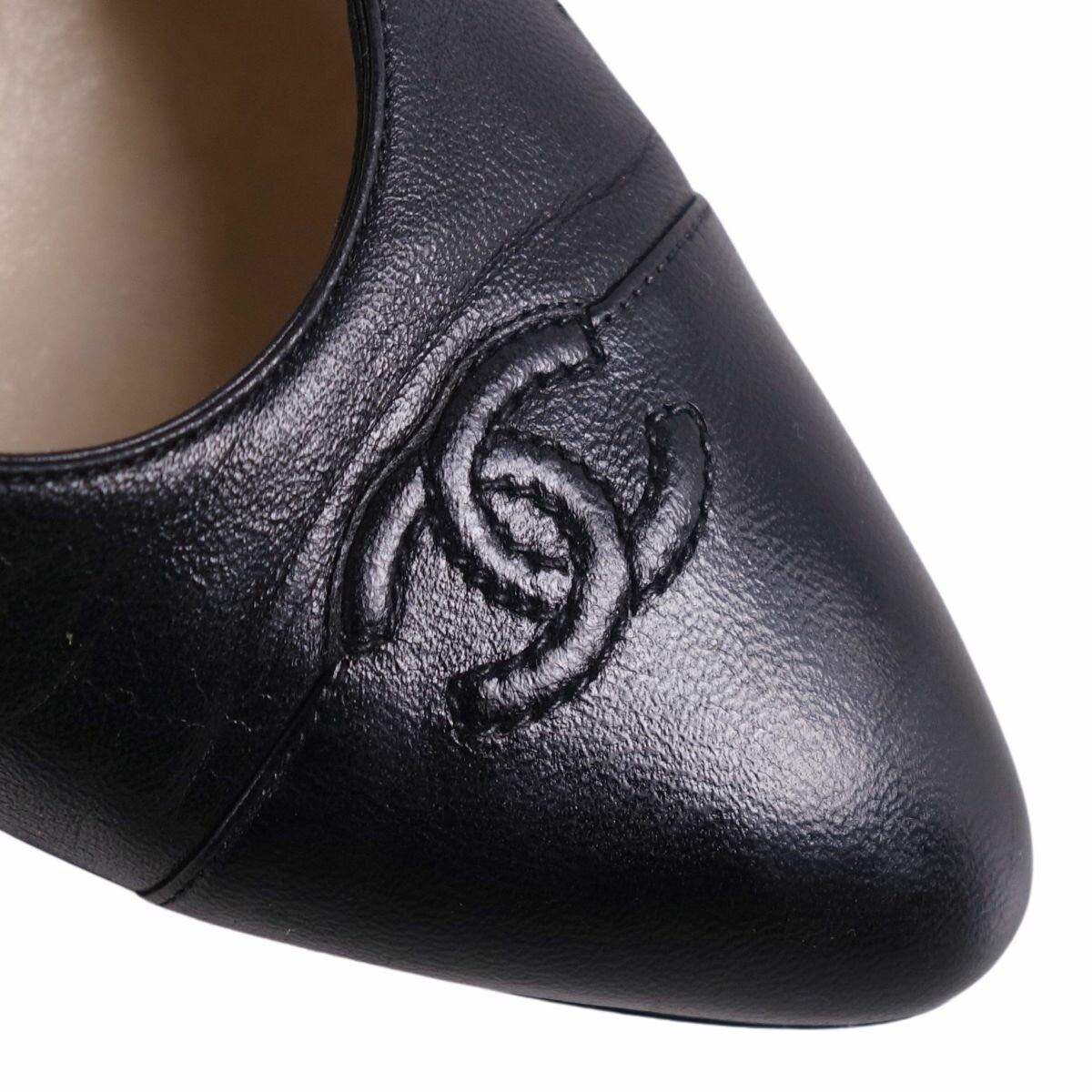 CHANEL Shoes Pumps Heel Cocomark EU 36 US 6 Leather Black Authentic