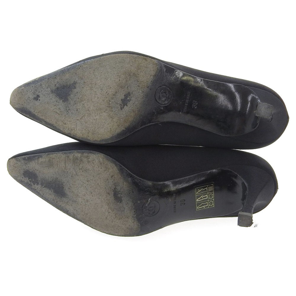CHANEL Shoes Pumps Heel EU 38 US 8 Satin Black Authentic