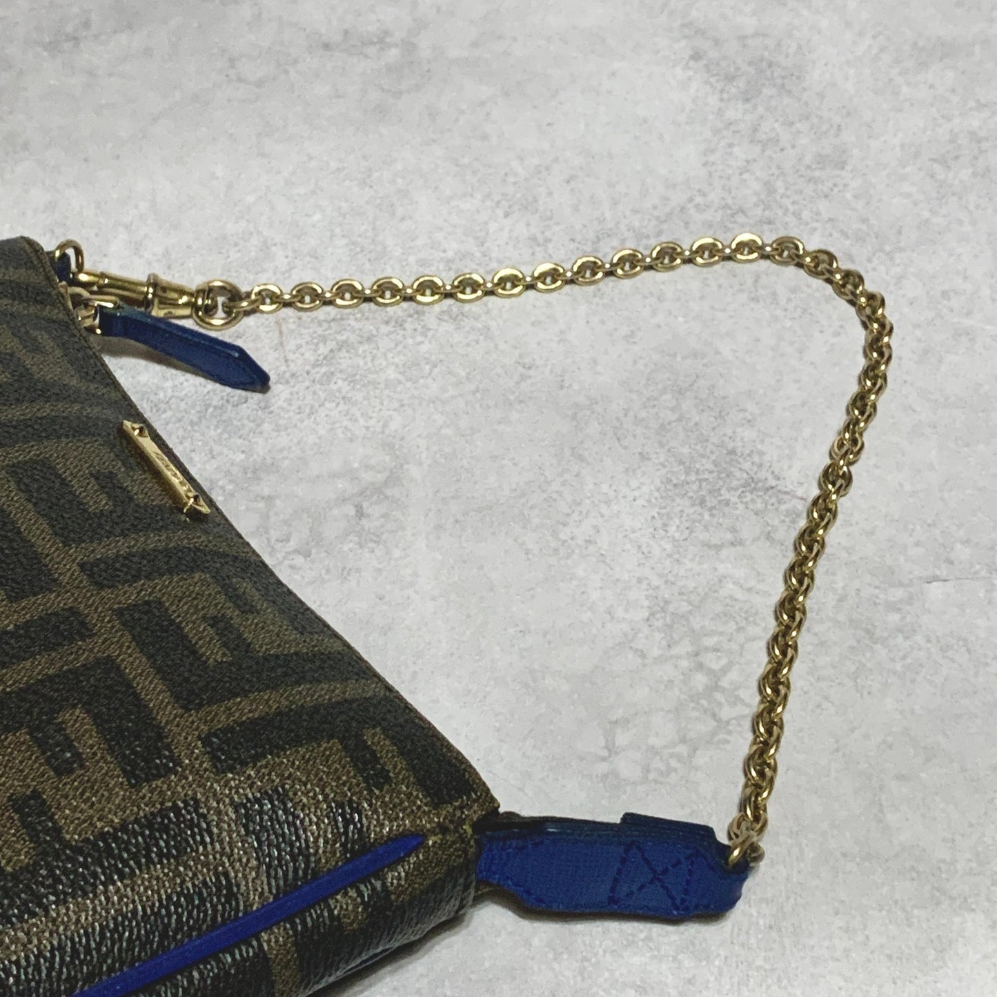 FENDI Bag Zucca FF Chain Hand Tote Purse Leather Brown Gold Used Authentic