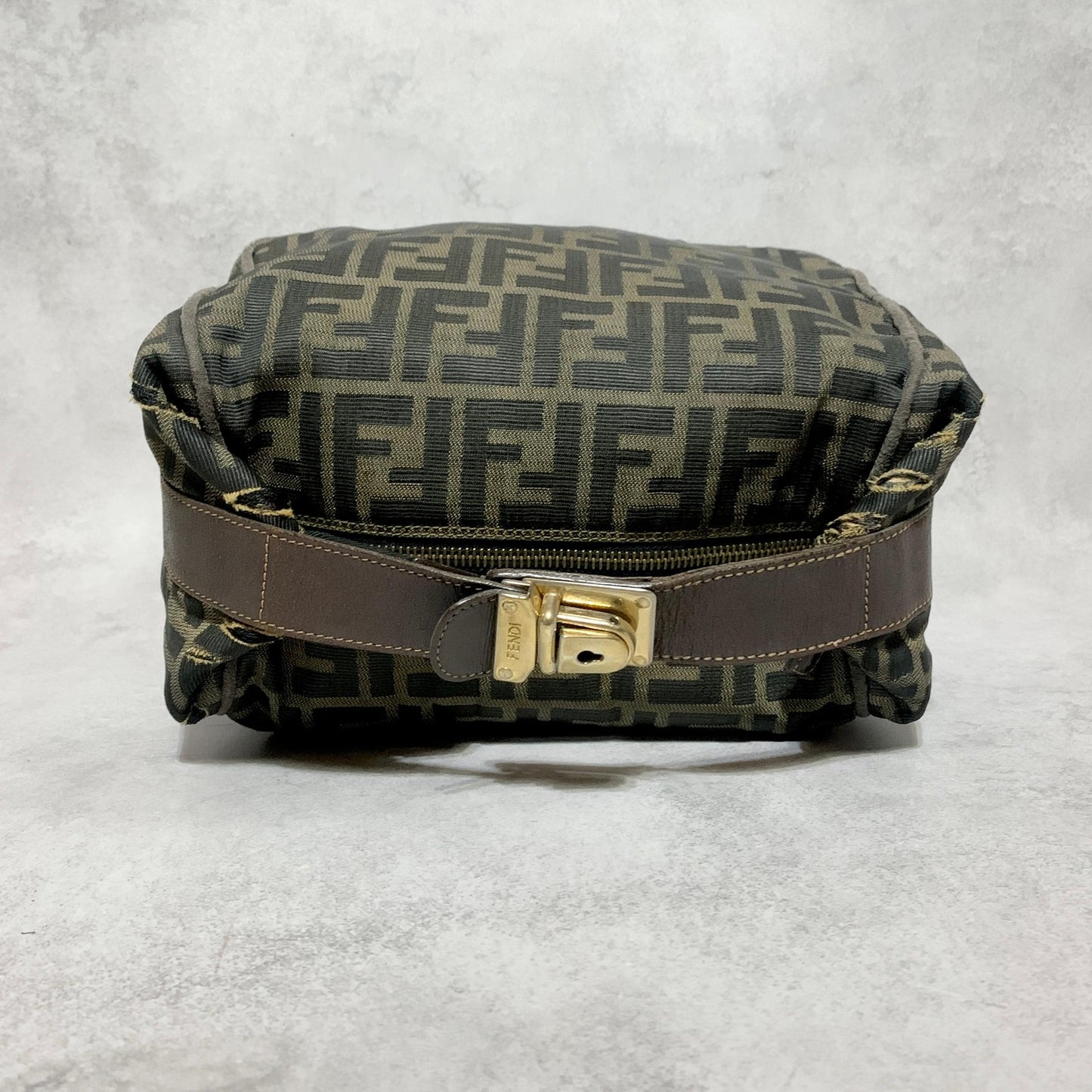 FENDI Bag Zucca FF Vanity Pouch Purse Hand Canvas Brown Used Authentic