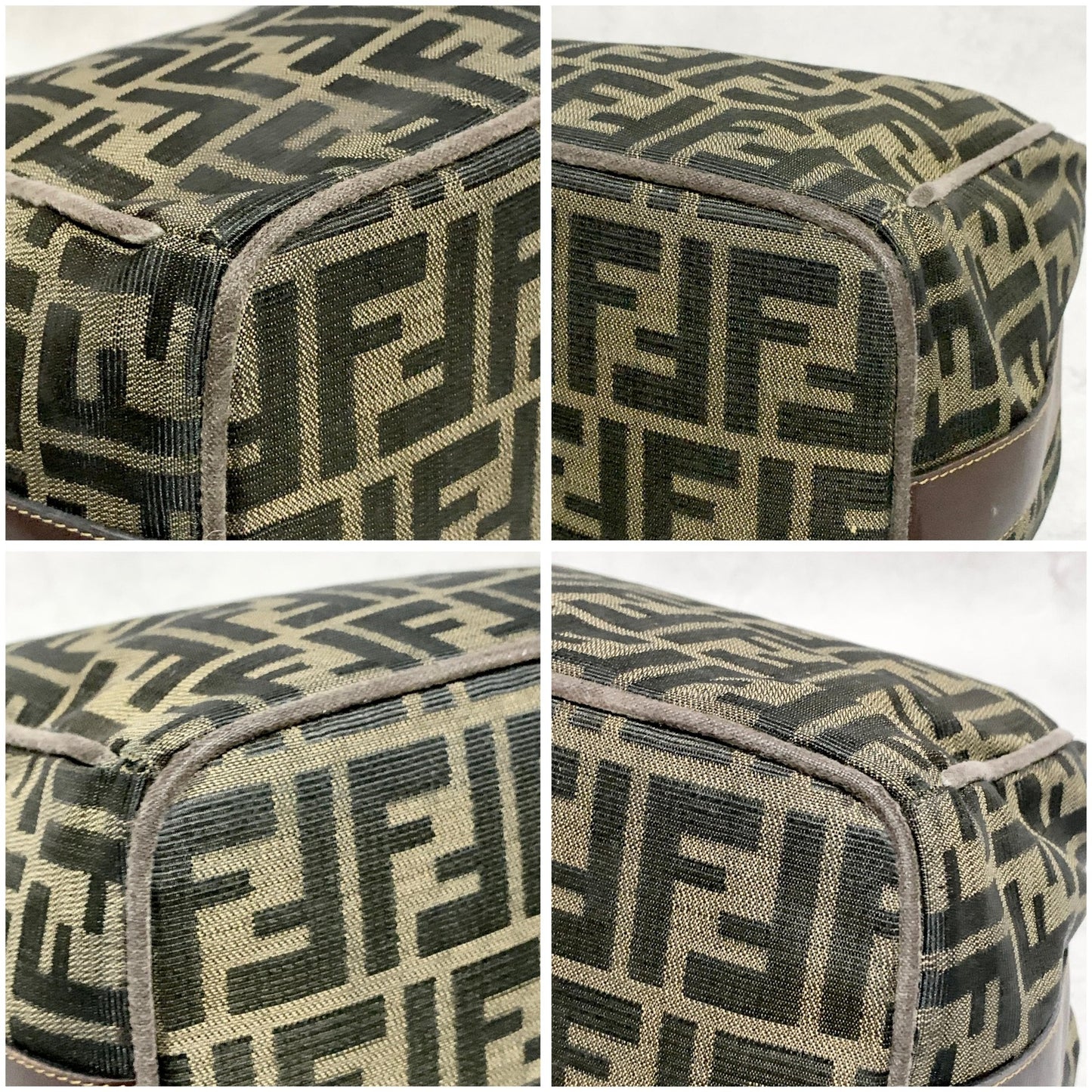 FENDI Bag Zucca FF Vanity Pouch Purse Hand Canvas Brown Used Authentic