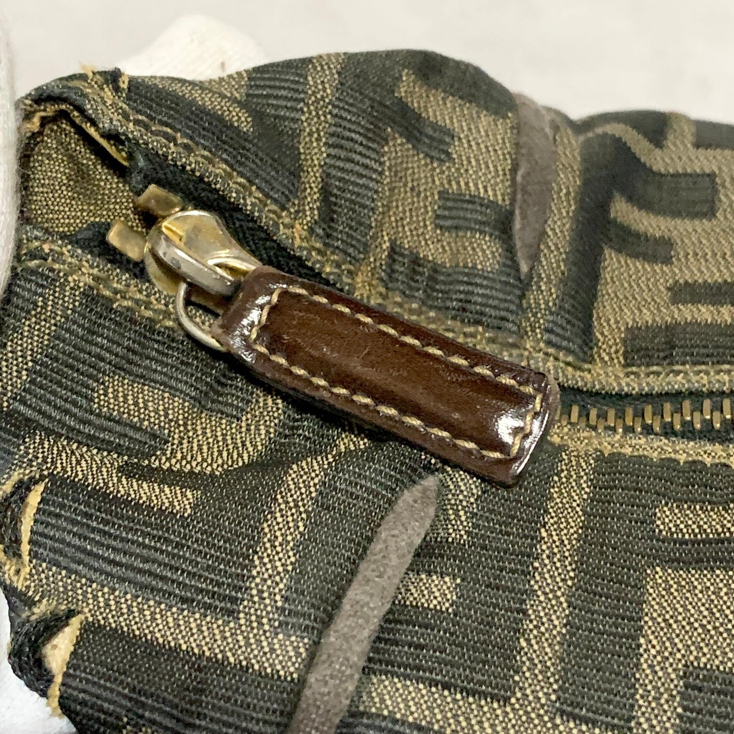 FENDI Bag Zucca FF Vanity Pouch Purse Hand Canvas Brown Used Authentic