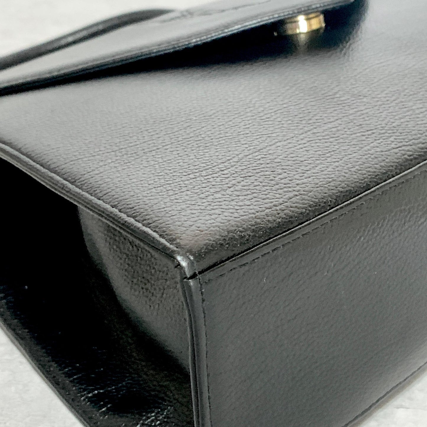 Saint Laurent Bag Cassandra YSL Logo Hand Tote Purse Leather Black Gold Auth