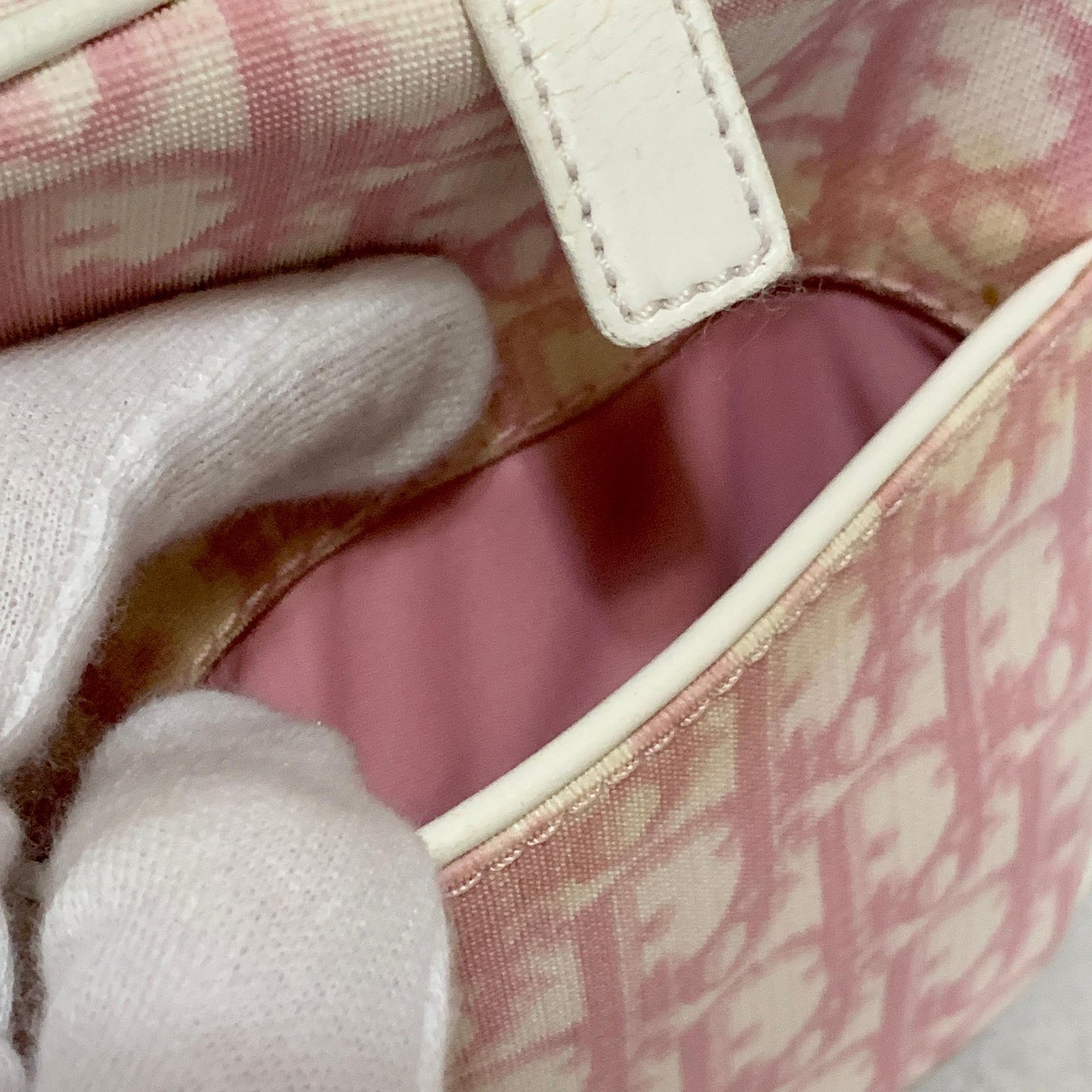 Christian Dior Bag Boston No2 Trotter PVC Hand Tote Purse PVC Pink White Auth