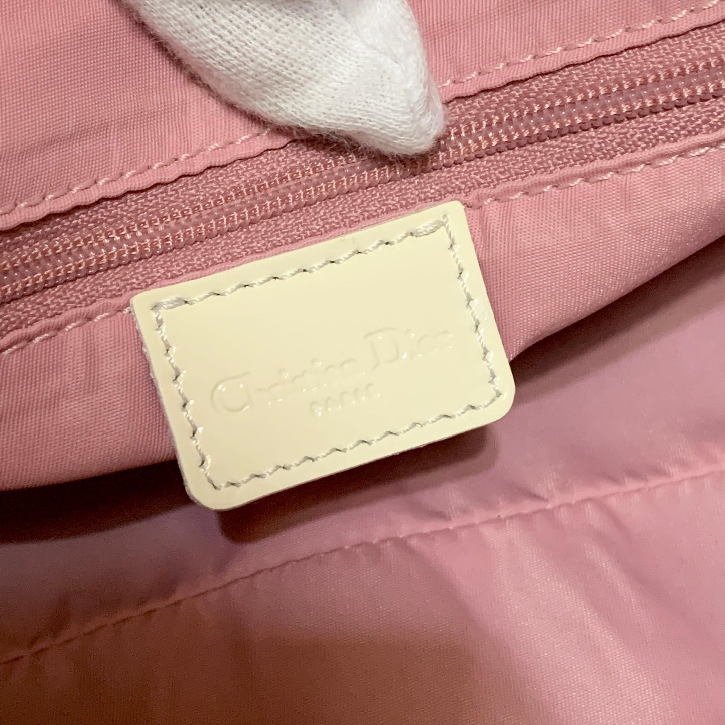 Christian Dior Bag Boston No2 Trotter PVC Hand Tote Purse PVC Pink White Auth
