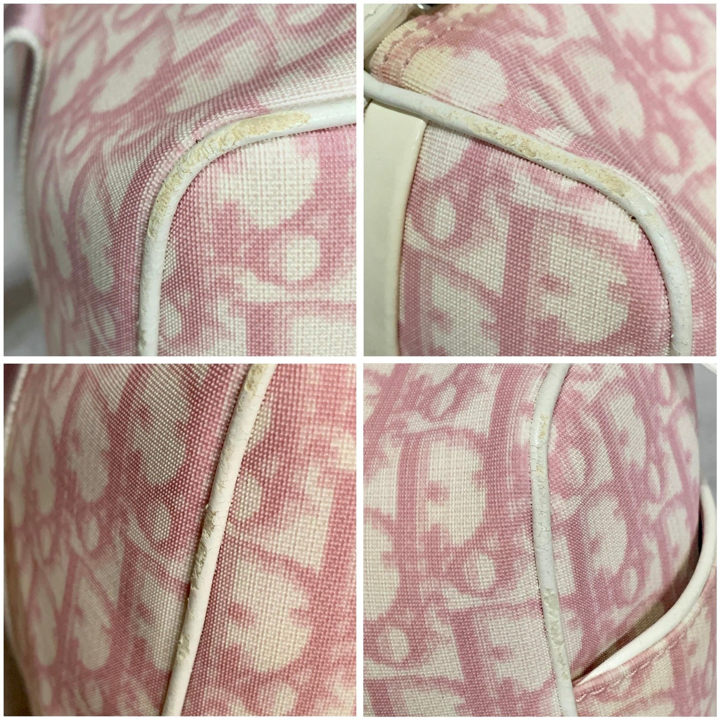 Christian Dior Bag Boston No2 Trotter PVC Hand Tote Purse PVC Pink White Auth