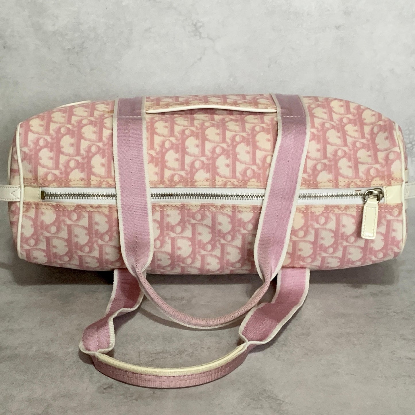 Christian Dior Bag Boston No2 Trotter PVC Hand Tote Purse PVC Pink White Auth