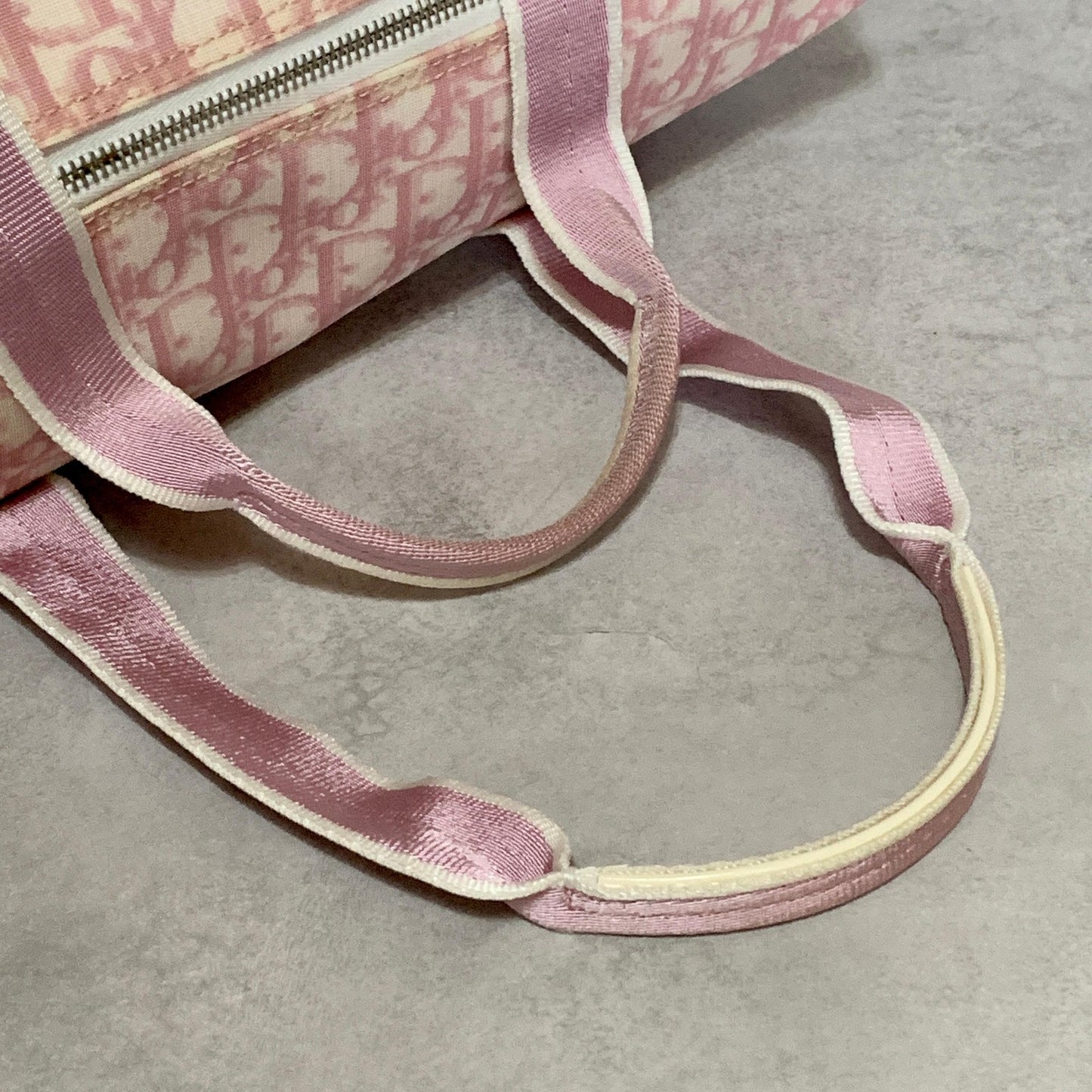Christian Dior Bag Boston No2 Trotter PVC Hand Tote Purse PVC Pink White Auth