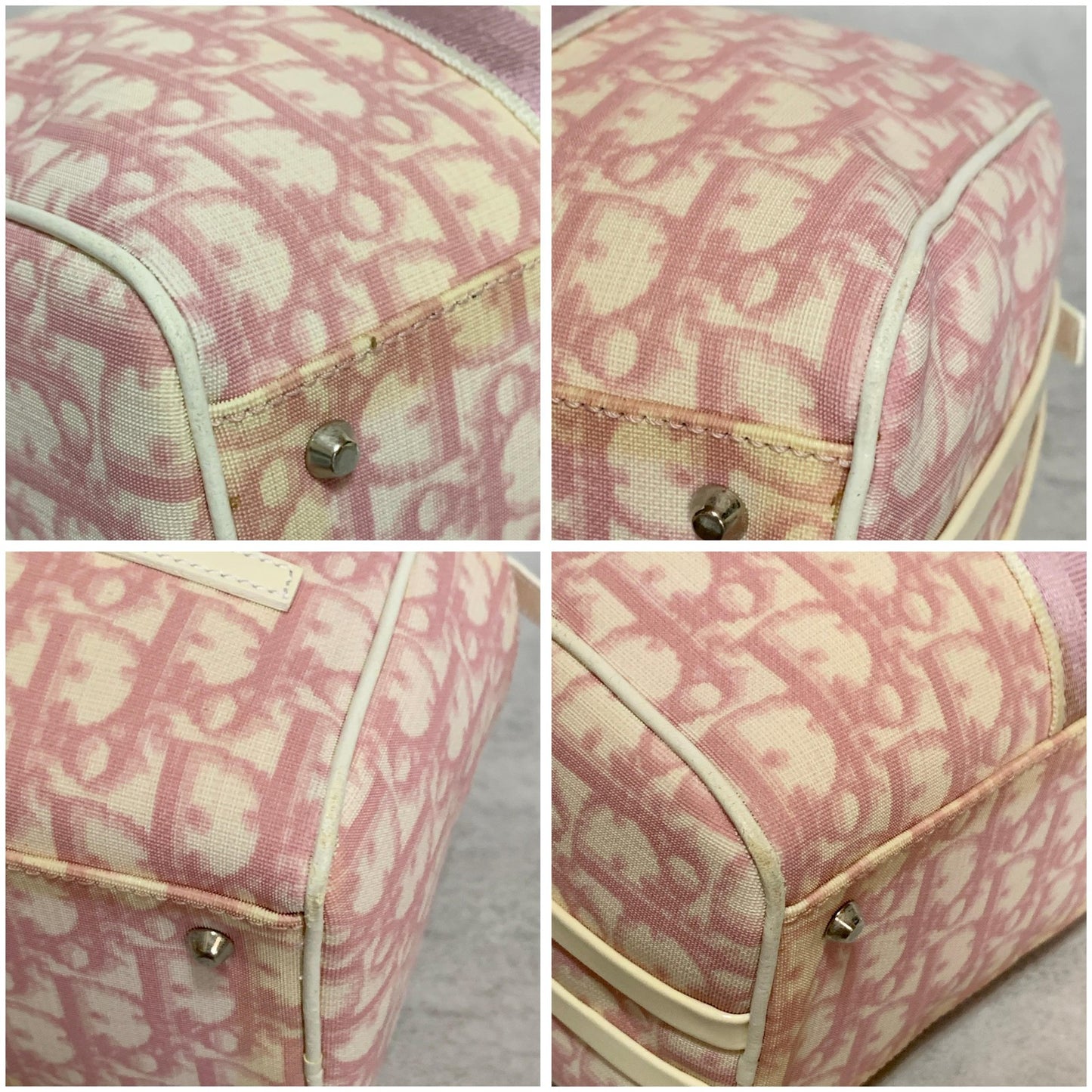 Christian Dior Bag Boston No2 Trotter PVC Hand Tote Purse PVC Pink White Auth